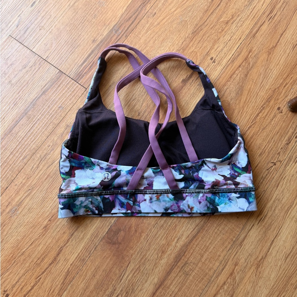 lululemon athletica Floral Print Strappy Sports Bra - Mauve & Black